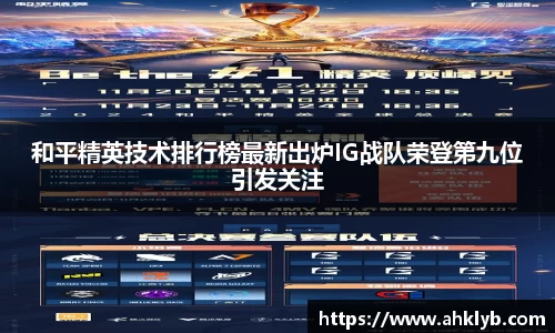 和平精英技术排行榜最新出炉IG战队荣登第九位引发关注