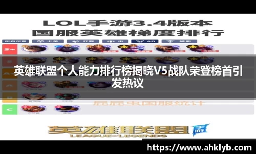 英雄联盟个人能力排行榜揭晓V5战队荣登榜首引发热议