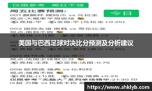 美国与巴西足球对决比分预测及分析建议